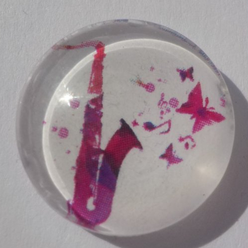 Cabochon musique/18 mm/confection bijoux/verre/rose