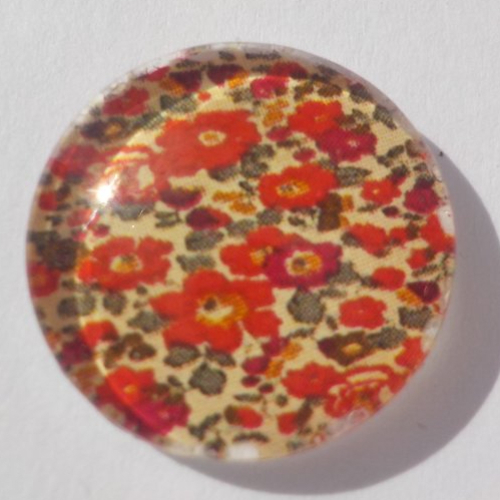 Cabochon liberty/18 mm/confection bijoux/verre/multicolore/rouge/vert