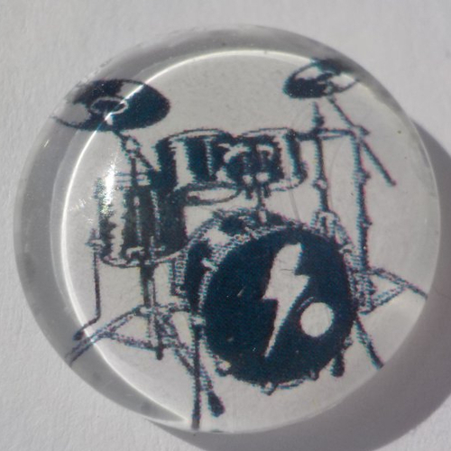 Cabochon batterie/18 mm/confection bijoux/verre/noir/blanc/musique