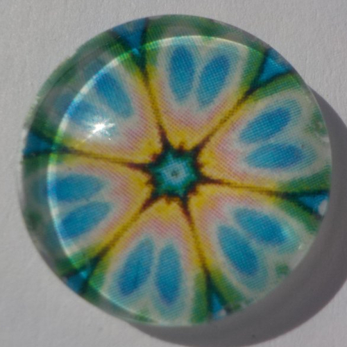 Cabochon mandala/18 mm/confection bijoux/verre/multicolore/multicolore/vert/jaune/mercerie bijoux