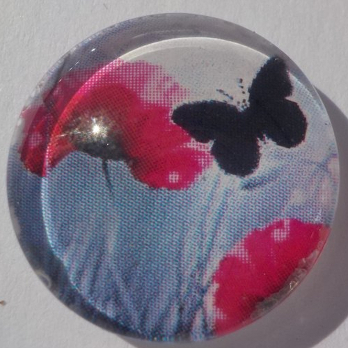 Cabochon fleur et papillon/18 mm/confection bijoux/verre/multicolore
