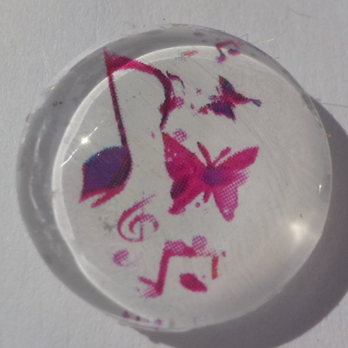 Cabochon musique/18 mm/confection bijoux/verre/rose