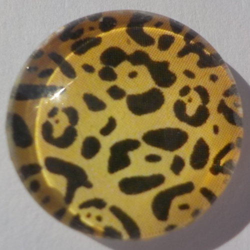 Cabochon léopard/18 mm/confection bijoux/verre/noir/jaune