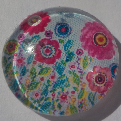 Cabochon fleurs/18 mm/confection bijoux/verre/multicolore