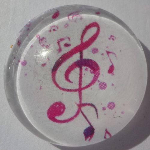 Cabochon clé de sol/18 mm/confection bijoux/verre/musique/rose