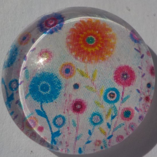 Cabochon fleurs/18 mm/confection bijoux/verre/musique/rose/orange/bleu