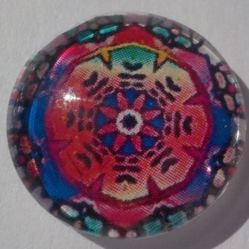 Cabochon mandala multicolore/18 mm/confection bijoux/verre/rouge/bleu/jaune