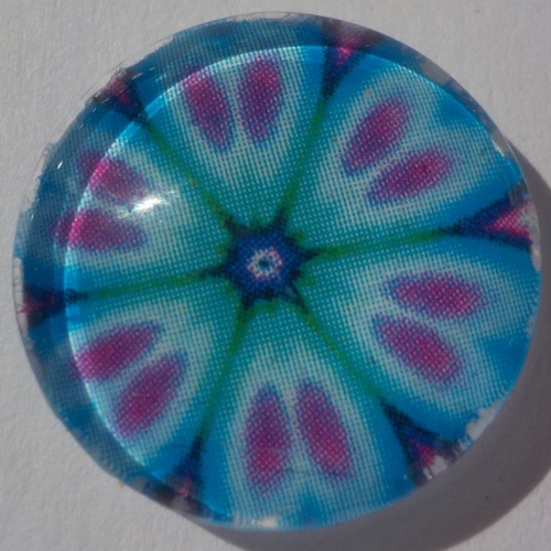 Cabochon mandala multicolore/18 mm/confection bijoux/verre/bleu turquoise/violet/mauve