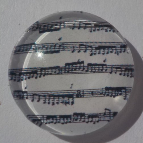 Cabochon musique/18 mm/confection bijoux/verre/noir/blanc