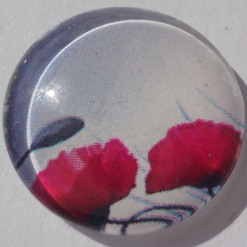 Cabochon coquelicot/gris/rouge/18 mm/confection bijoux/verre/