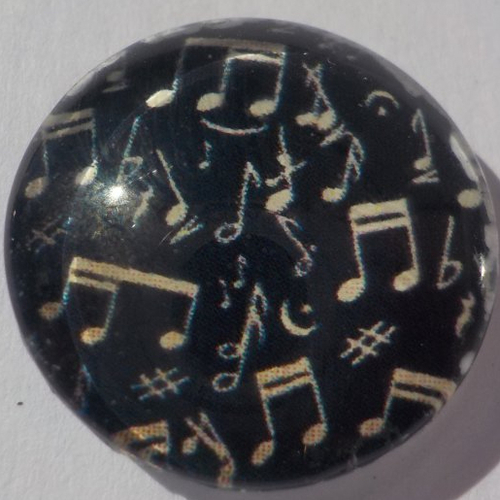 Cabochon note de musique/18 mm/confection bijoux/verre/noir/beige doré