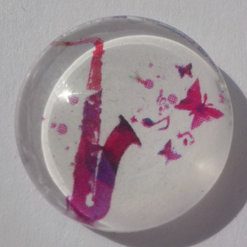 Cabochon trompette et papillon/18 mm/confection bijoux/verre/rose
