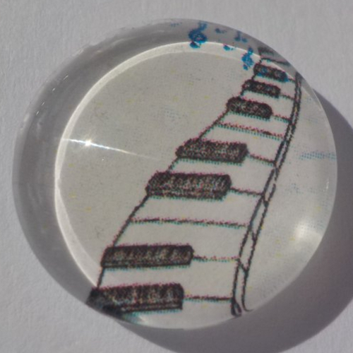 Cabochon piano/18 mm/confection bijoux/verre/blanc/noir