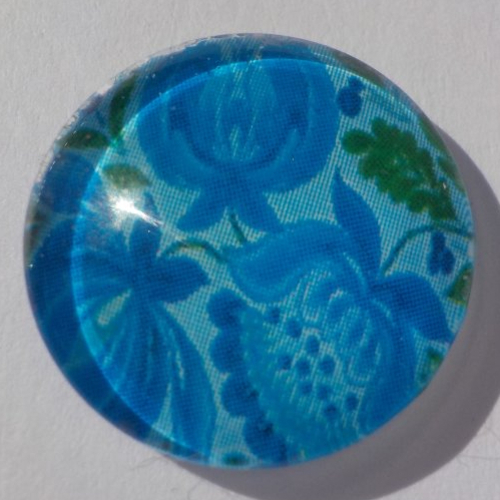 Cabochon fleur /18 mm/confection bijoux/verre/vert/bleu