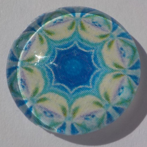 Cabochon mandala/18 mm/confection bijoux/verre/bleu/vert