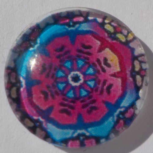 Cabochon rosace rose/ bleu marine/18 mm/confection bijoux/verre/