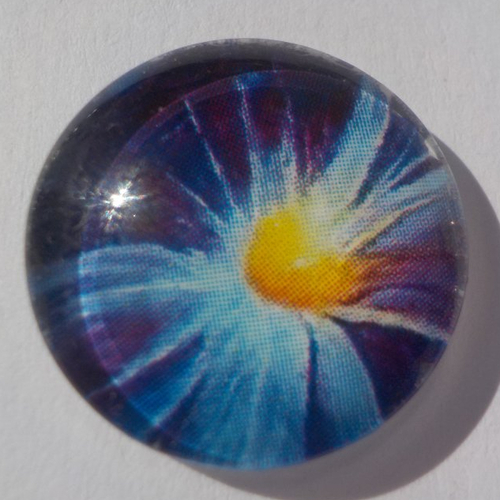 Cabochon fleurs/18 mm/confection bijoux/verre/jaune/bleu