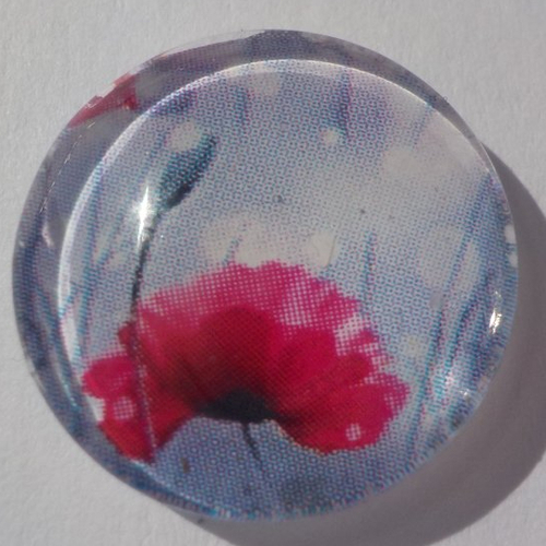 Cabochon coquelicot/18 mm/confection bijoux/verre/rouge/gris/rouge