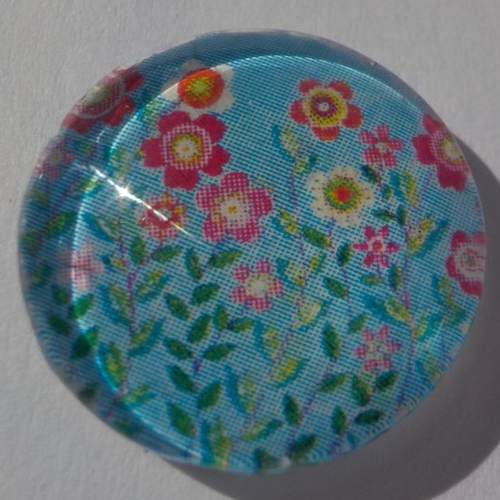 Cabochon fleur/18 mm/confection bijoux/verre/rose/bleu