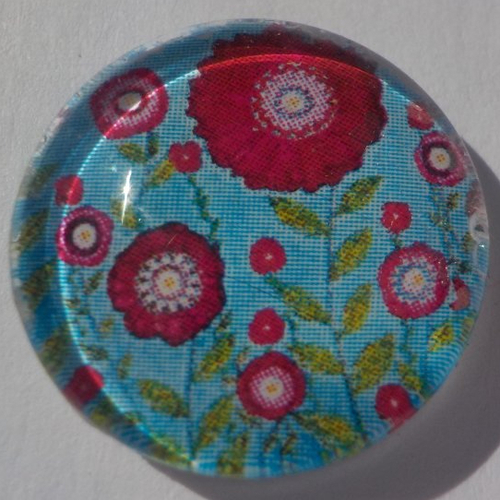 Cabochon fleur/18 mm/confection bijoux/verre/rouge/bleu turquoise