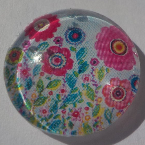Cabochon fleurs/18 mm/confection bijoux/verre/rose/bleu ciel