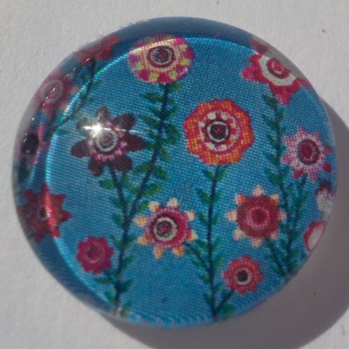 Cabochon fleurs/18 mm/confection bijoux/verre/orange/bleu