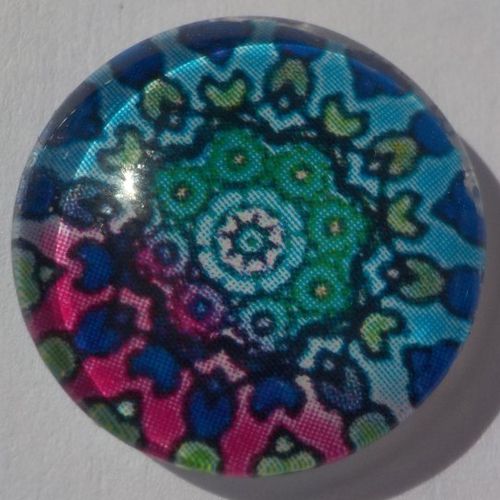 Cabochon mandala/18 mm/confection bijoux/verre/multicolore/bleu/vert/rose/noir