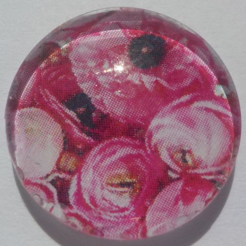 Cabochon fleurs/18 mm/confection bijoux/verre/rose/blanc