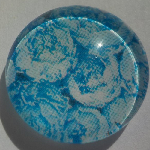 Cabochon fleurs/18 mm/confection bijoux/verre/bleu/blanc