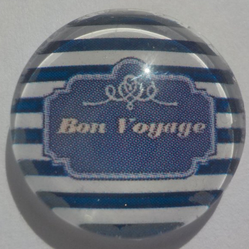 Cabochon bon voyage/18 mm/confection bijoux/verre/bleu marine/ blanc