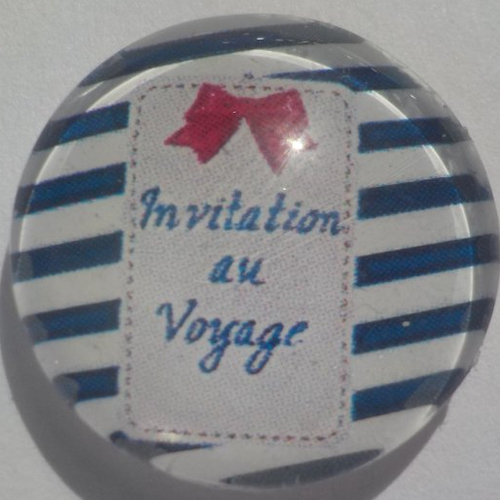 Cabochon marinière/18 mm/confection bijoux/verre/bleu marine/ beige/