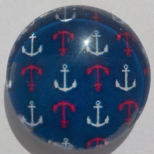 Cabochon marinière/18 mm/confection bijoux/verre/bleu marine/ beige/