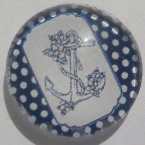 Cabochon marinière/18 mm/confection bijoux/verre/bleu marine/ beige/
