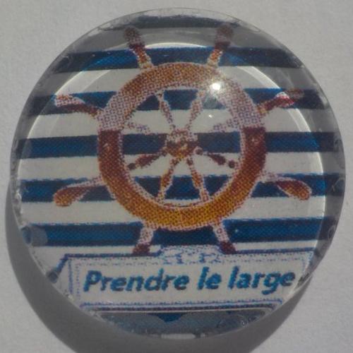 Cabochon marinière/18 mm/confection bijoux/verre/bleu marine/ beige/