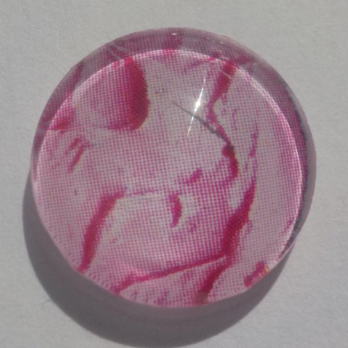 Cabochon rose/16 mm/confection bijoux/verre/fuschia/blanc