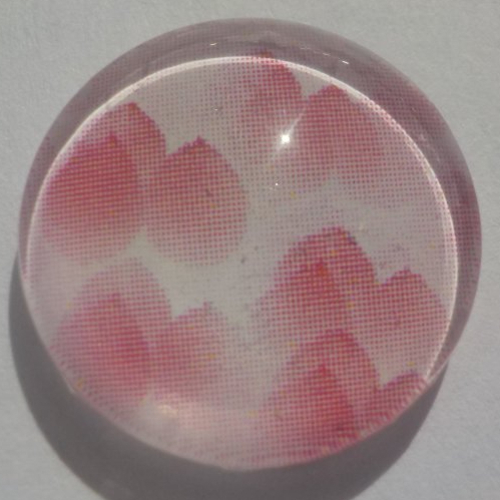 Cabochon rose/16 mm/confection bijoux/verre/fuschia/blanc