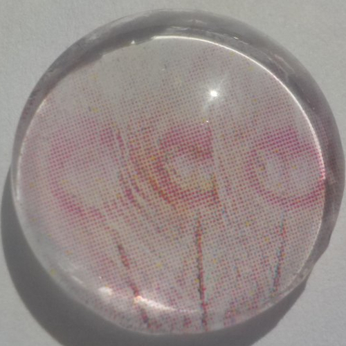 Cabochon plume rose/16 mm/confection bijoux/verre/fuschia/blanc