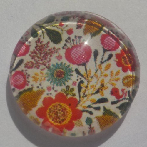 Cabochon fleurs rose/corail/vert/16 mm/confection bijoux/verre/