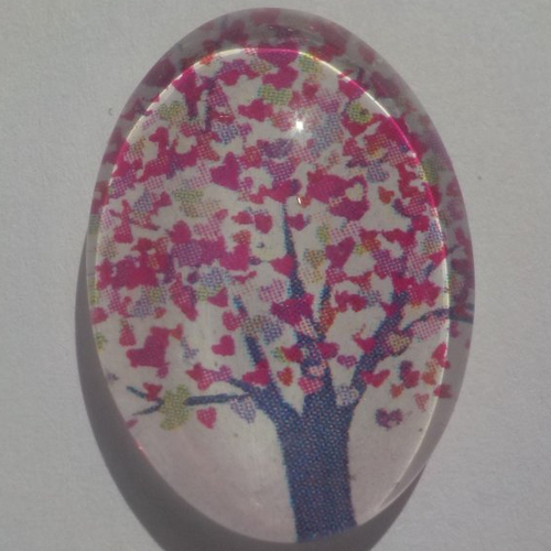 Cabochon arbre de vie, coeur, ovale, 18x25 mm, rose,