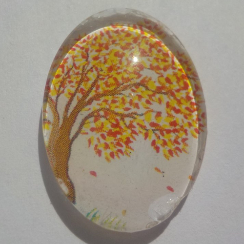 Cabochon arbre de vie, jaune, ovale, 18x25 mm, orange,
