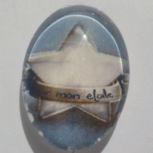 Cabochon étoile, ovale, 18x25 mm, verre, gris, beige,