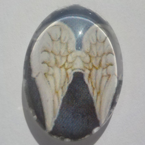 Cabochon ailes d'ange, ovale, 18x25 mm, verre, gris, beige,