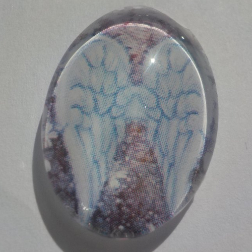 Cabochon ailes d'ange, ovale, 18x25 mm, verre, gris, blanc,