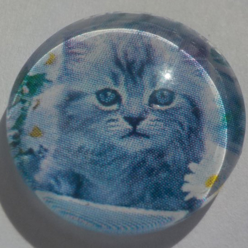 Cabochon chat/18 mm/confection bijoux/verre/gris/chat/animaux