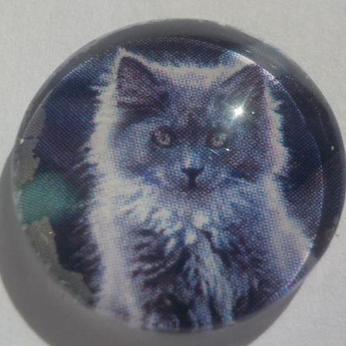 Cabochon chat/18 mm/confection bijoux/verre/gris/animaux