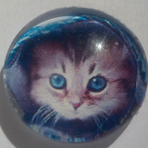Cabochon chat/18 mm/confection bijoux/verre/gris/animaux