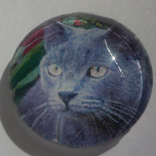 Cabochon chat/18 mm/confection bijoux/verre/gris/animaux