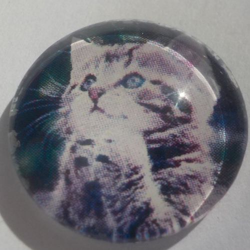 Cabochon chat/18 mm/confection bijoux/verre/gris/animaux
