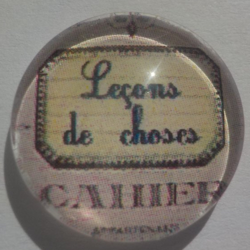 Cabochon leçon de choses/école/cahier/18 mm/confection bijoux/verre/beige/bleu marine