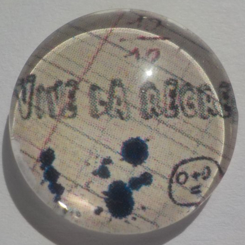 Cabochon vive la récré/école/18 mm/confection bijoux/verre/beige/bleu marine